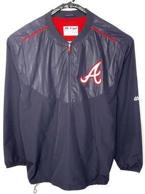 Atlanta Braves MLB Majestic Navy On Field Cool Base Training Half-Zip Jacket XXL